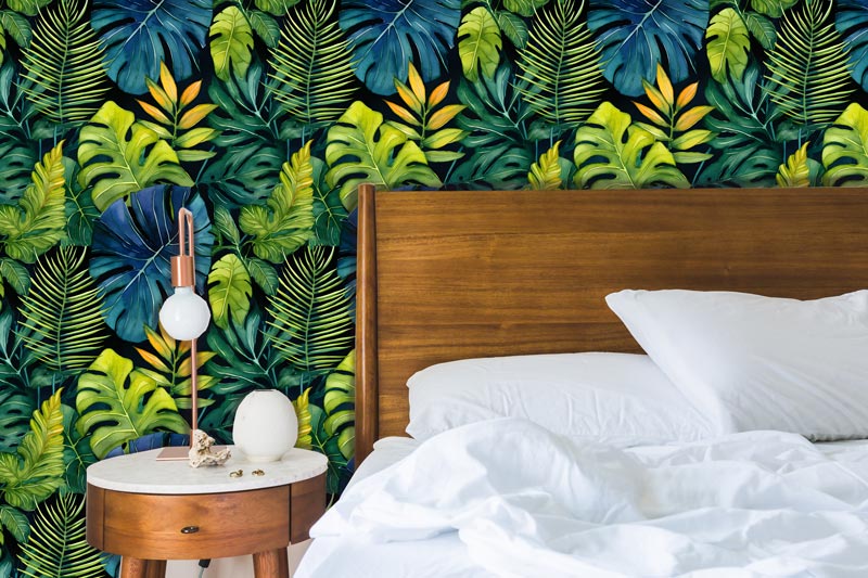Blue Green and Yellow Jungle Leaves Peel and Stick Wallpaper