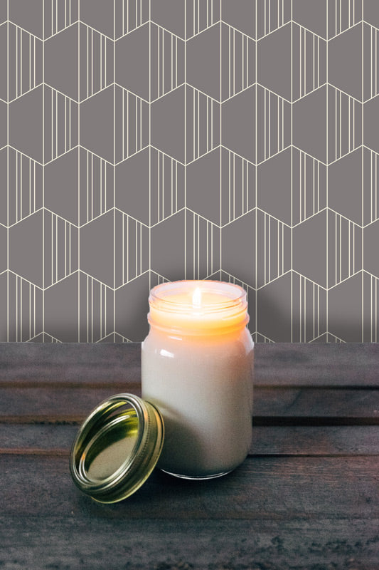 Hexagons with Stripes on Gray Art Deco Removable Wallpaper