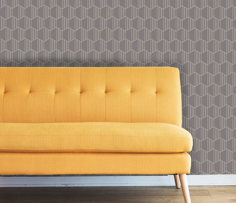 Hexagons with Stripes on Gray Art Deco Removable Wallpaper