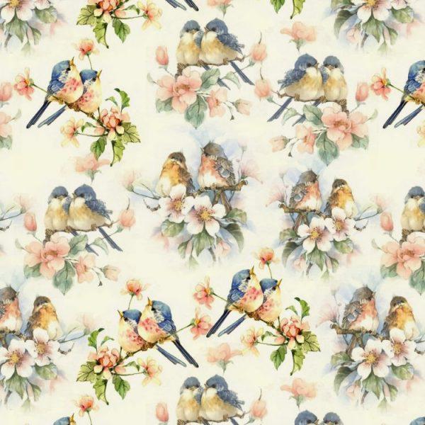 Blue Brid with flowers peel and stick wallpaper pattern