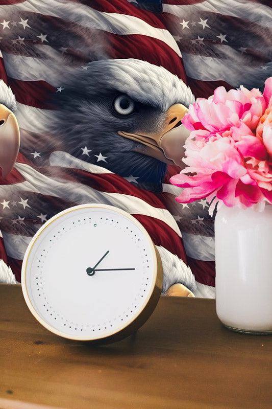 Bald Eagle and US Flag Peel and Stick Wallpaper