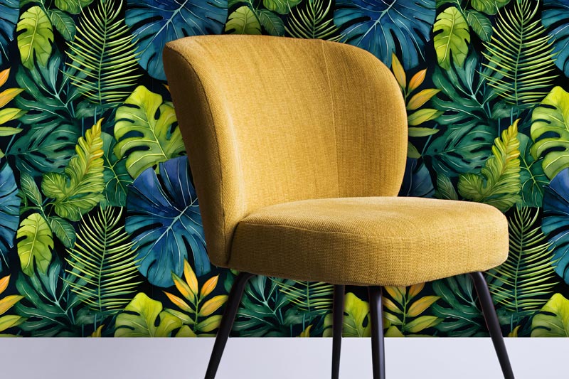 Blue Green and Yellow Jungle Leaves Peel and Stick Wallpaper