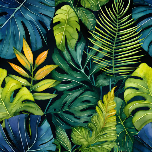 Blue Green and Yellow Jungle Leaves Peel and Stick Wallpaper