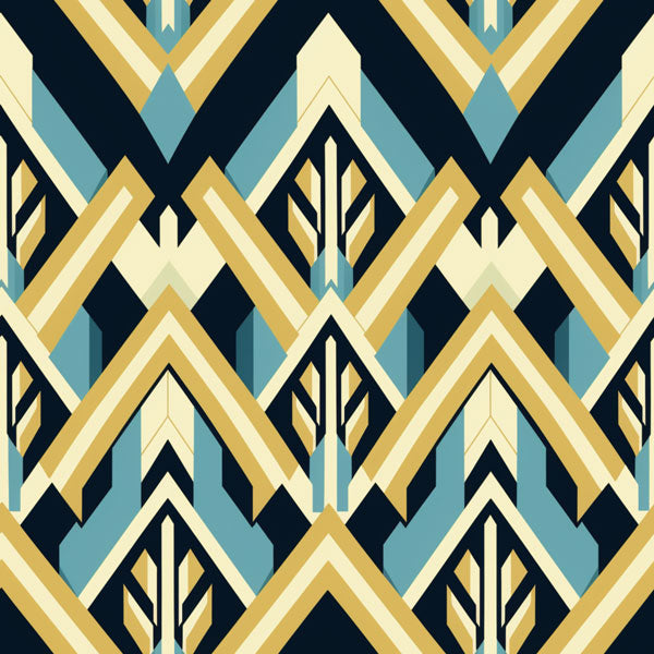 Cream and Blue Art Deco Removable Wallpaper