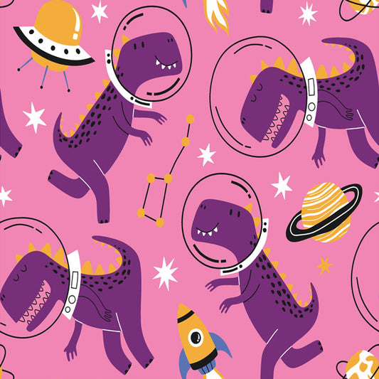 Dinosaurs In Space On Pink Peel and Stick Wallpaper