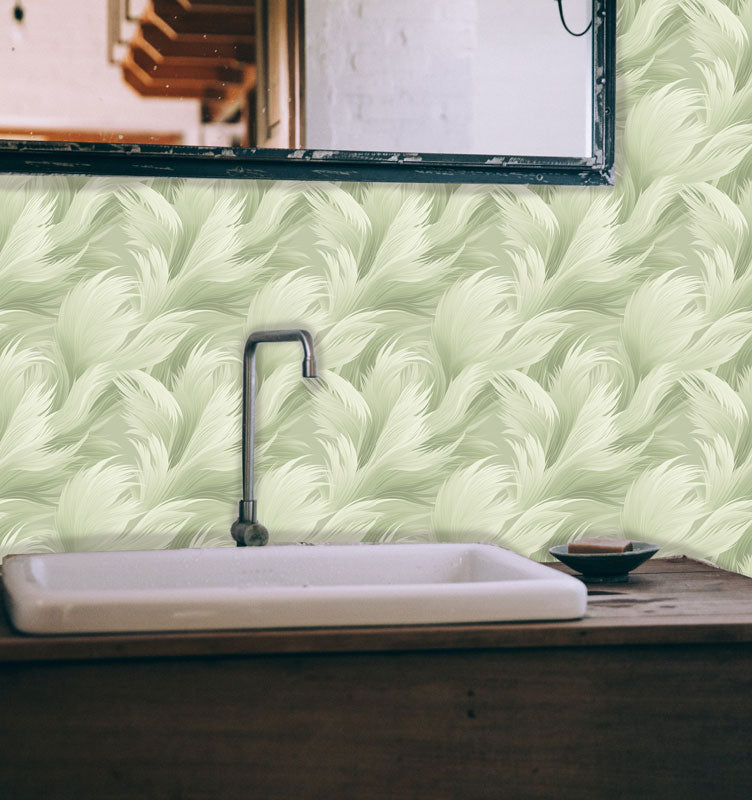 Feathery Green Botanical Peel and Stick Wallpaper