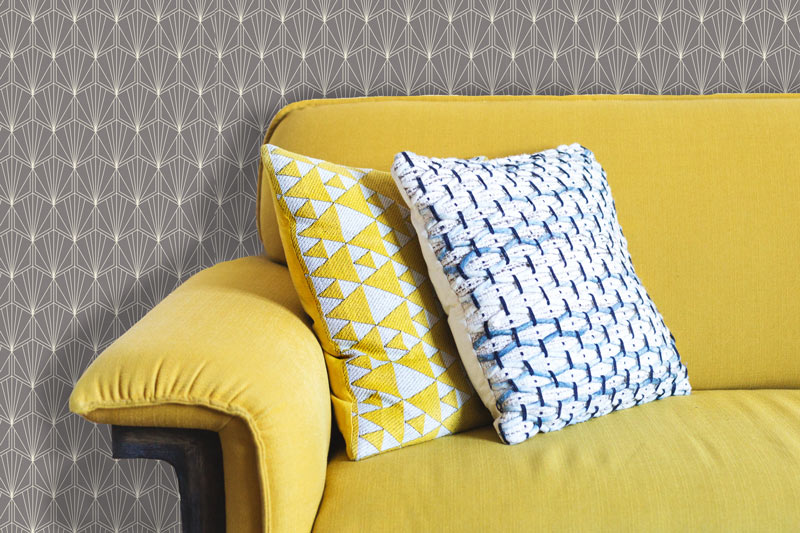 Gray Hexagons with Fans Art Deco Peel and Stick Wallpaper