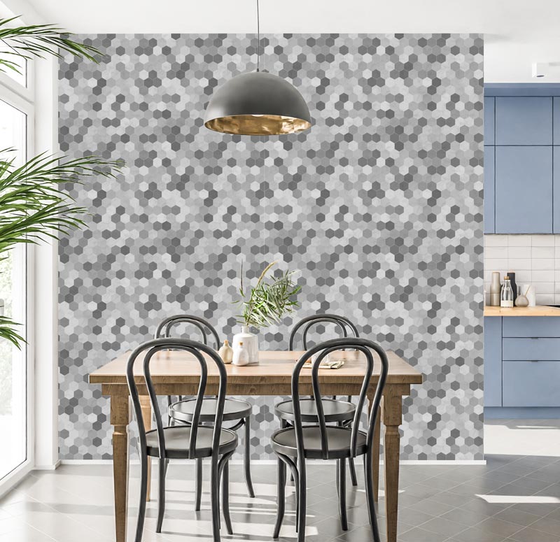 Gray and White Hexagon Tiles Removable Wallpaper