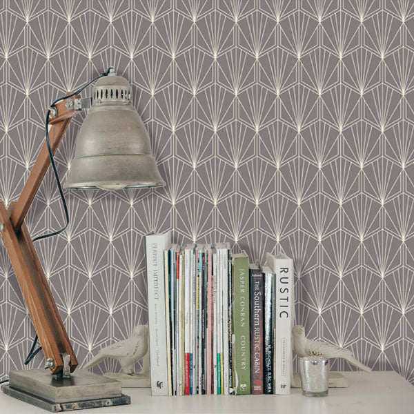 Gray Hexagons with Fans Art Deco Peel and Stick Wallpaper