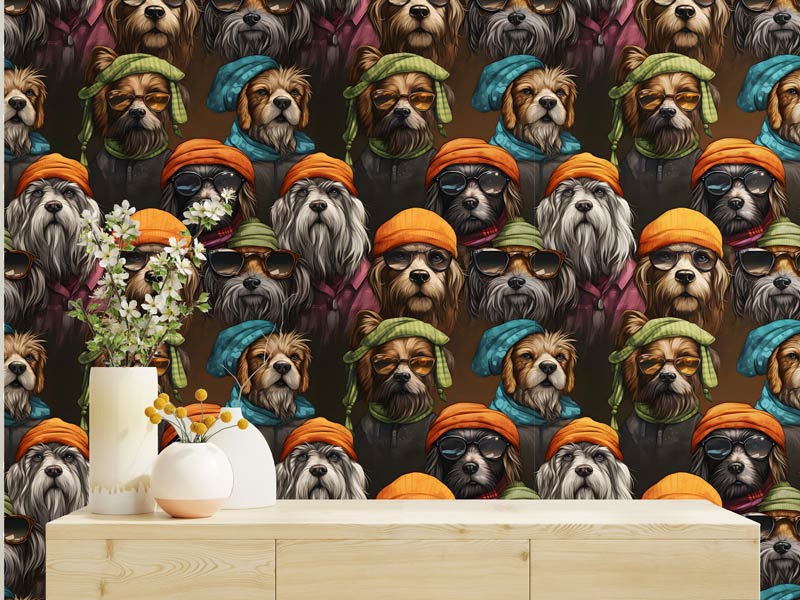 Hipster Dogs Peel and Stick Wallpaper