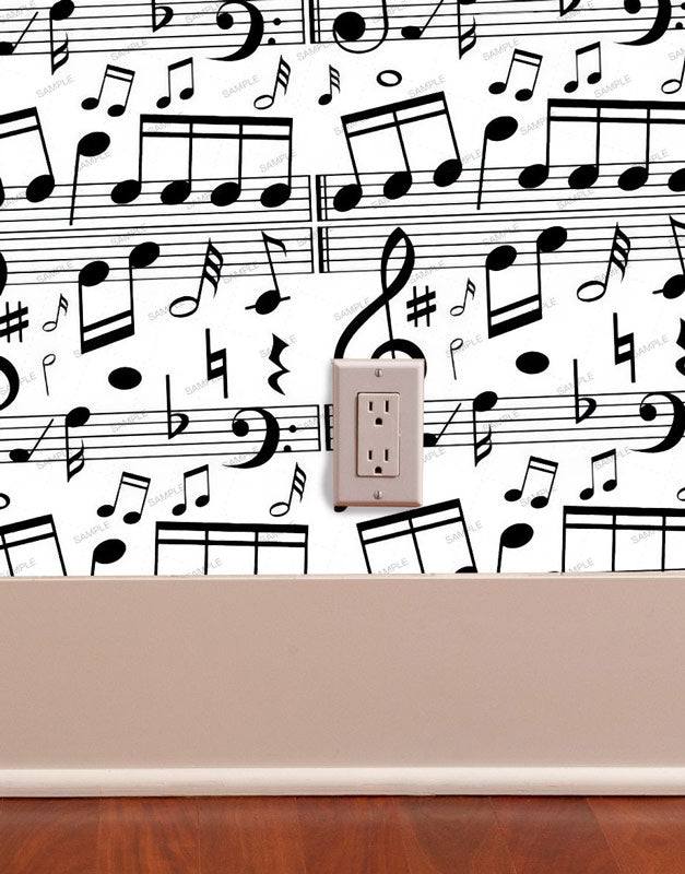 Music Notes on White Peel and Stick Wallpaper