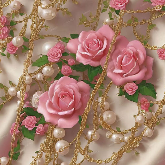 Pink Roses and Pearl Chains on Satin Removable Wallpaper