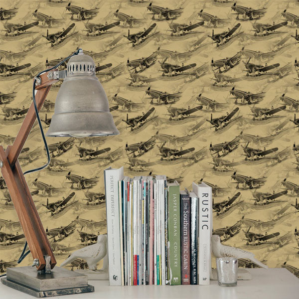Vintage-Airplane-Peel-and-stick-wallpaper-desk-and-lamp