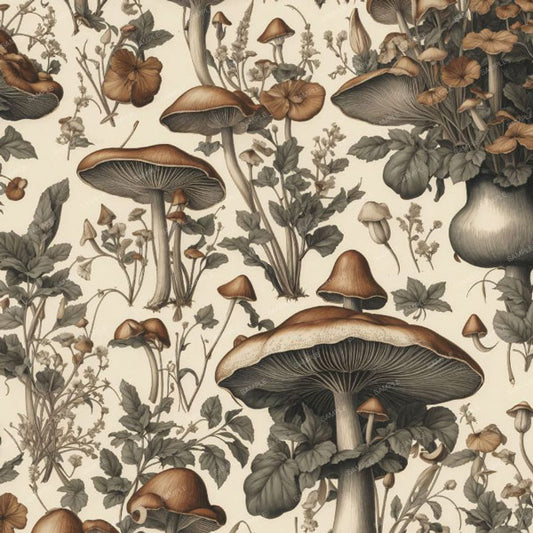 Vintage Magic Mushrooms Peel and Stick Wallpaper