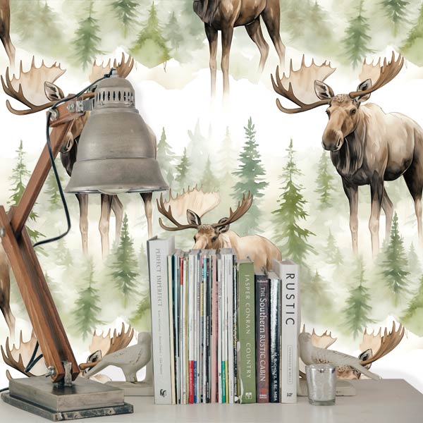 Watercolor Moose Peel and Stick Wallpaper