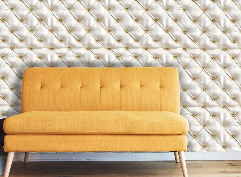 White Diamond Tufted Leather Removable Wallpaper