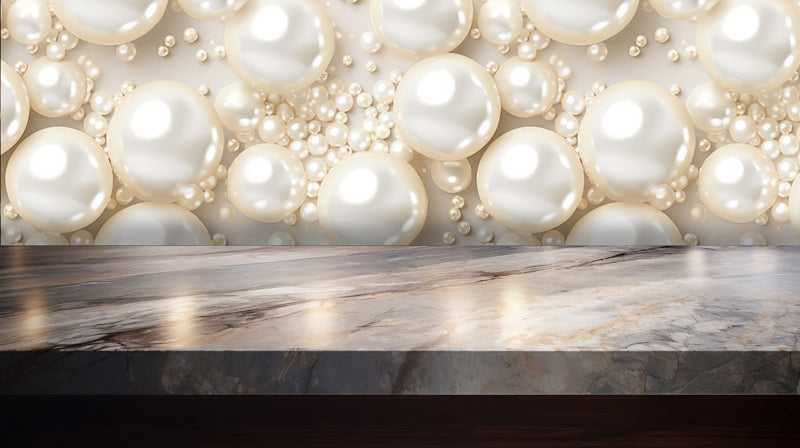 White pearls removable wallpaper pattern behind bar top