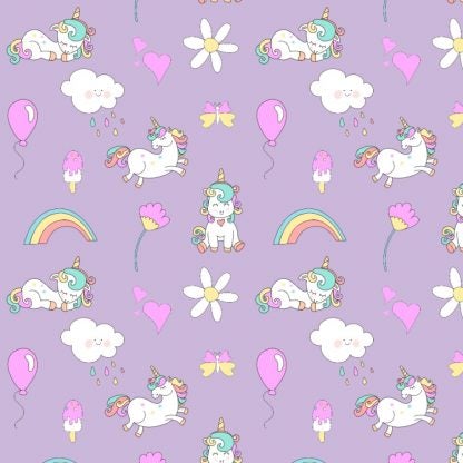 Cartoon Unicorns Rainbows & Balloons  Peel and Stick Wallpaper purple