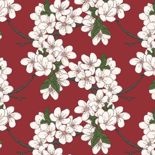 Cherry Blossoms Red Floral Peel and Stick Wallpaper