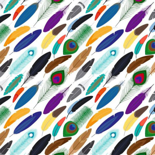 Colorful Feathers On White Peel and Stick Wallpaper