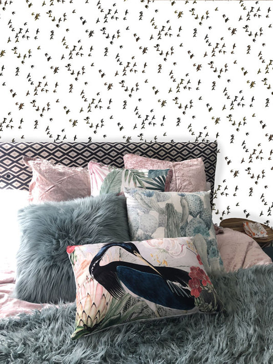    Flock-of-Birds-Black-and-White-Peel-and-Stick-Wallpaper-bedroom