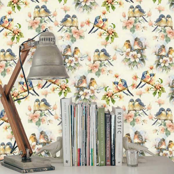 Floral Peel and Stick Wallpaper Birds office