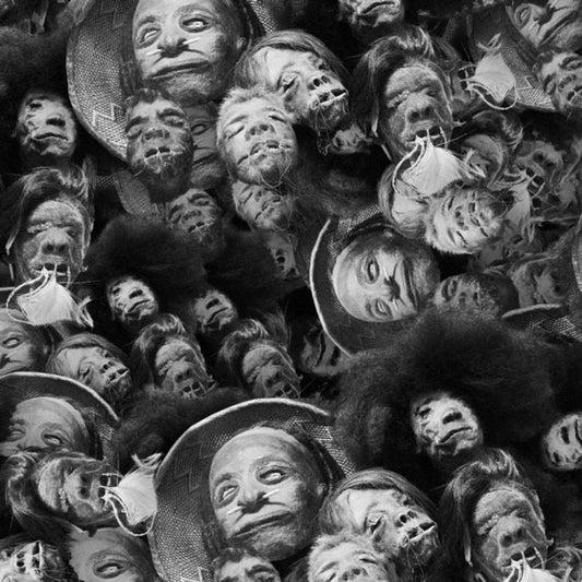 Odities peel and stick wallpaper black and white shrunken Heads
