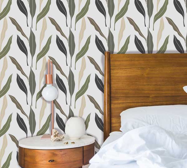 Leaves peel and stick wallpaper pastel bedroom