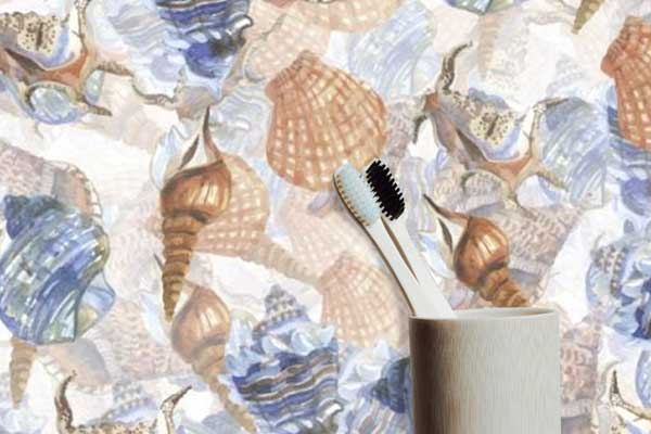 Seashells on White Peel and Stick Wallpaper bathroom