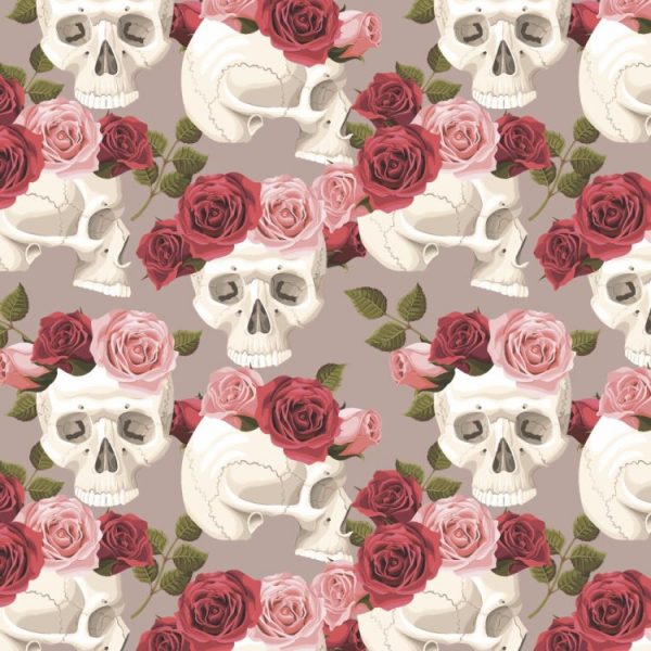 Skulls and Roses Tan Pee and Stick Wallpaper