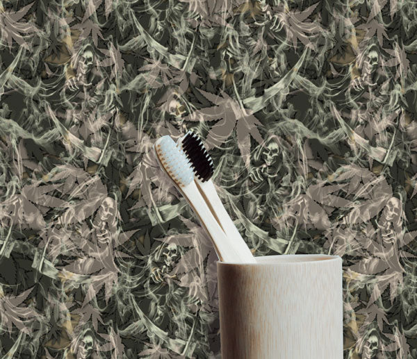 Smoky Skeletons Reaper With Pot Peel and Stick Wallpaper bathroom