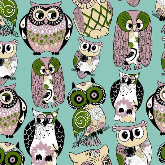 Vintage Owls Mid Century Modern Peel and Stick Wallpaper Blue Background