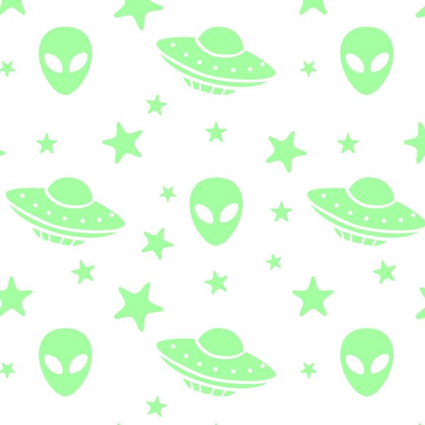 Aliens Vinyl Peel and Stick Wallpaper white and green