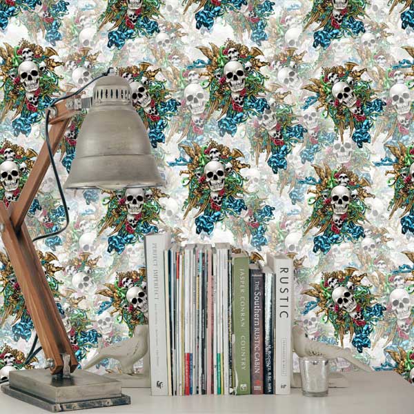 Angel Skulls Peel and Stick Wallpaper bedroom