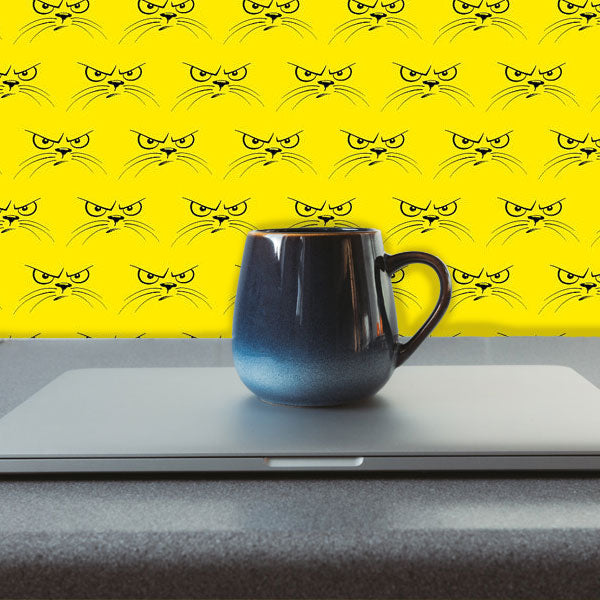 Angry Cartoon Cat Yellow Peel and Stick Wallpaper office