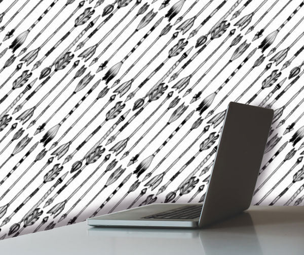 Arrows Black and White Peel and Stick Wallpaper office