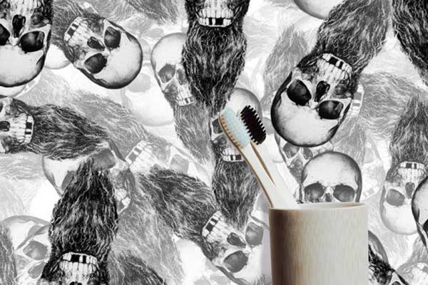 Bearded Skulls Black and White Peel and Stick Wallpaper
