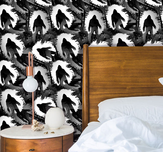 Bigfoot Black and White Peel and Stick Wallpaper bedroom