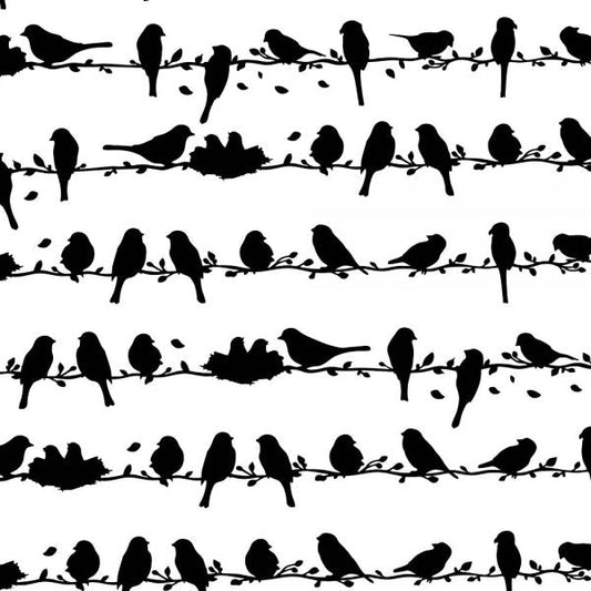 Birds on a Wire Black and White Peel and Stick Wallpaper