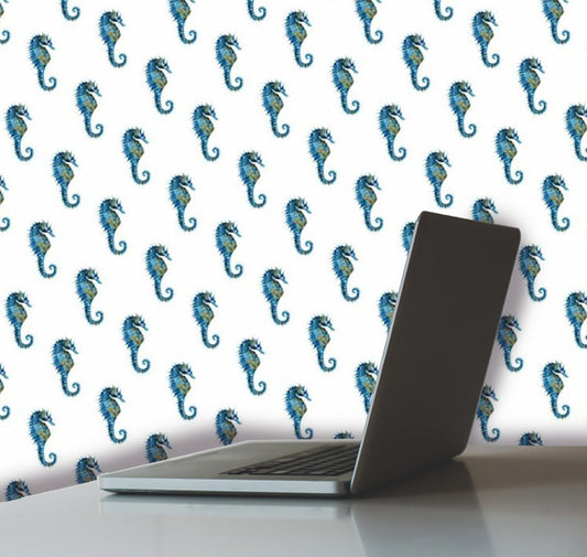 Blue Seahorses Peel and Stick Wallpaper office