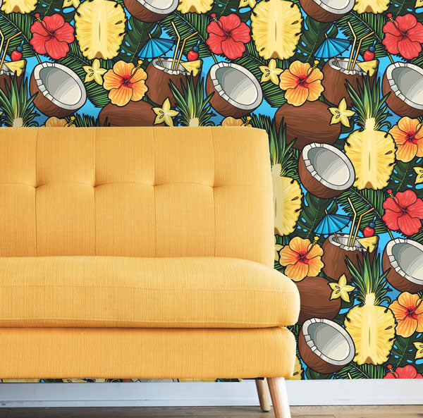 Cocktail Tropical Peel and Stick Wallpaper living room