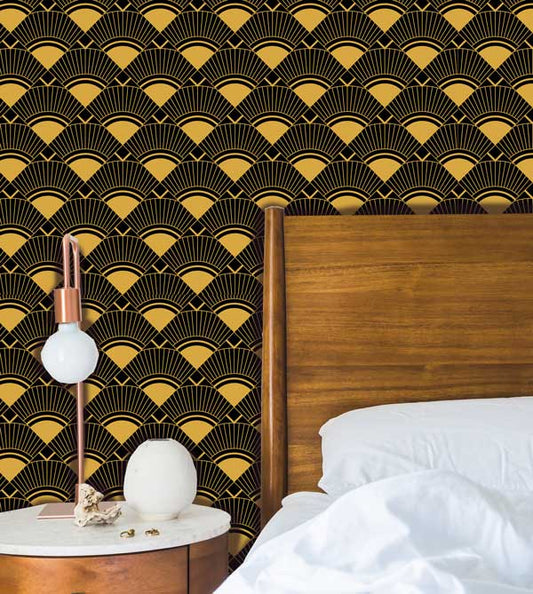 Fan Art Deco Wallpaper Peel and Stick Bedroom