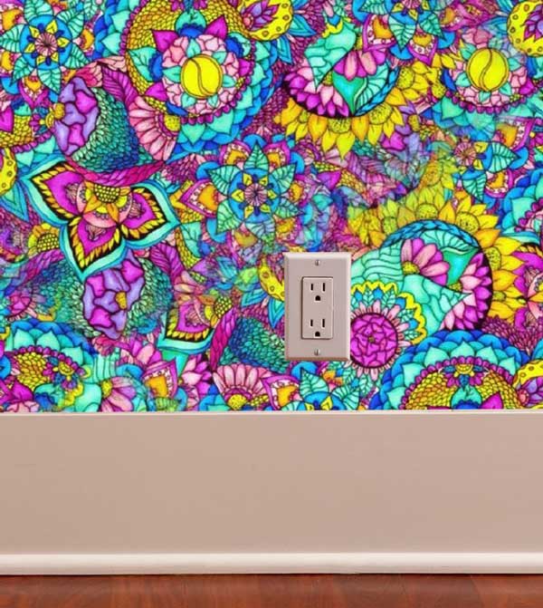 Hippy Sunflower Crazy Floral Peel and Stick Wallpaper Living Room