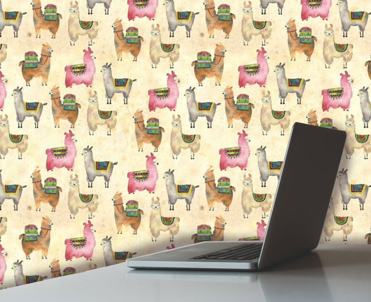 Llamas On Yellow Peel and Stick Wallpaper