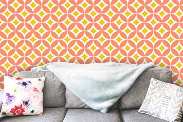 Pink diamonds mid century modern peel and stick wallpaper pink and yellow living room