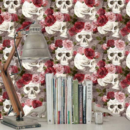 skulls and roses peel and stick wallpaper office