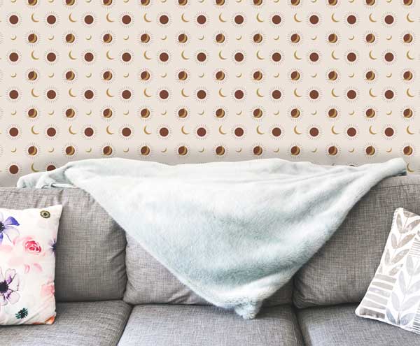 Sun & Moon Minimal Peel and Stick Wallpaper living room