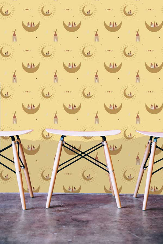 Minimal peel and stick wallpaper stools
