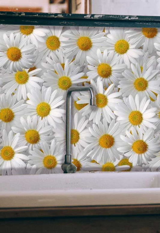 White Daises Floral Peel and Stick Wallpaper bathroom