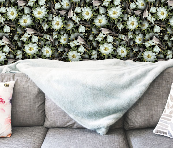 White Flowers and Sparrows Floral Peel and Stick Wallpaper-living-room